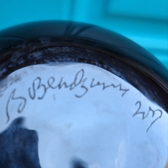 Hand Blown Glass Oil Lamp Orb or Bud Vase Artist Signed Mosaic Color Marble Ball - Picture 14 of 16